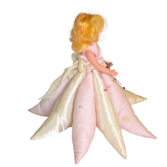 Vintage Pincushion Doll Satin Skirt Pink Blonde Sewing Pin Holder 1950s Handmade - Picture 3 of 8